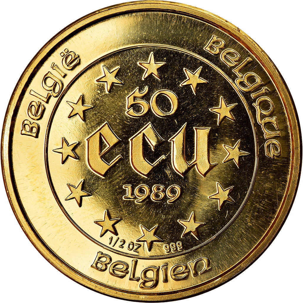 Moneda, Bélgica, Charlemagne, 50 Ecu, 1989, SC, Oro, KM:174