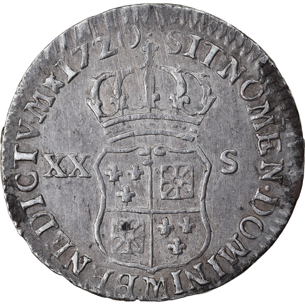 Moneta, Francia, Louis XV, 20 Sols, 1/6 ECU, 1720, Toulouse, BB+, Argento