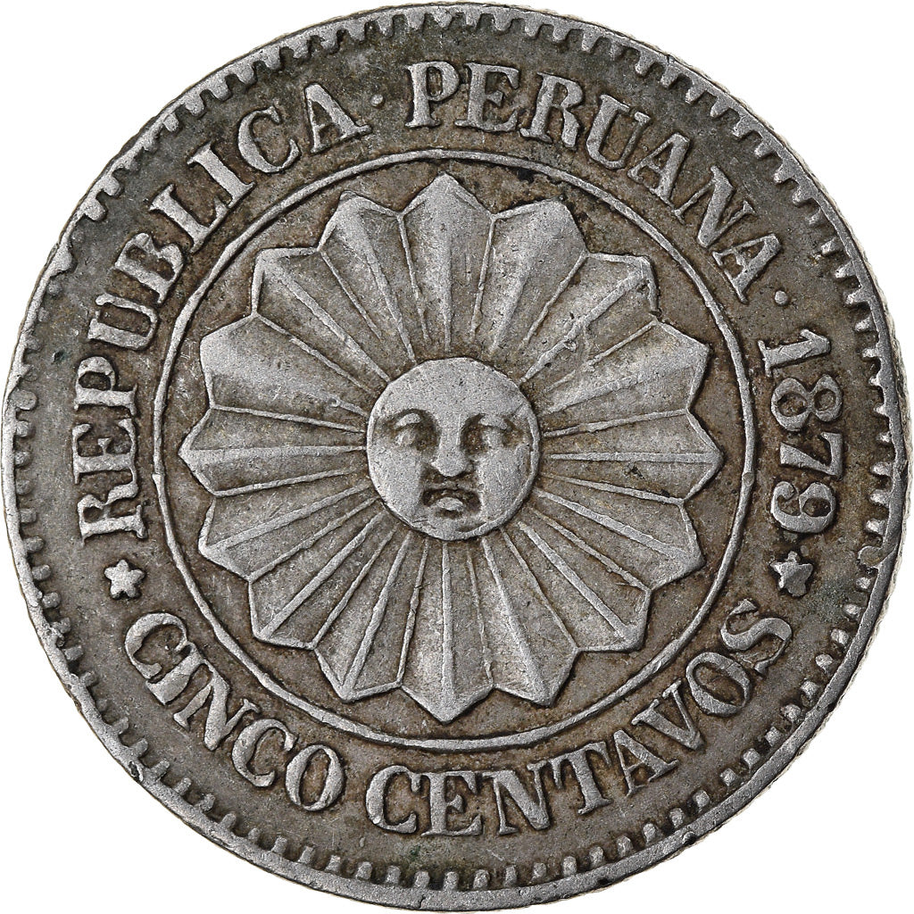 Moneda, Perú, SOUTH PERU, 5 Centavos, 1879, Lima, MBC+, Cobre - níquel, KM:197