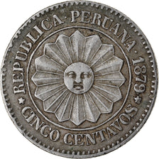 Moneda, Perú, SOUTH PERU, 5 Centavos, 1879, Lima, MBC+, Cobre - níquel, KM:197