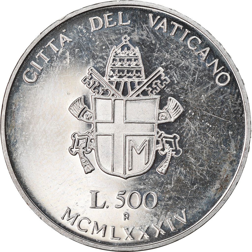 Coin, VATICAN CITY, John Paul II, 500 Lire, 1984, Roma, MS(63), Silver, KM:184