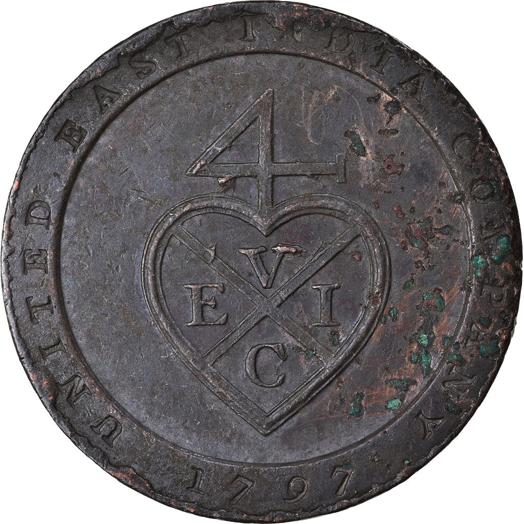Coin, INDIA-BRITISH, MADRAS PRESIDENCY, 1/96 Rupee, 1/2 Dub, 1797, VF(30-35)