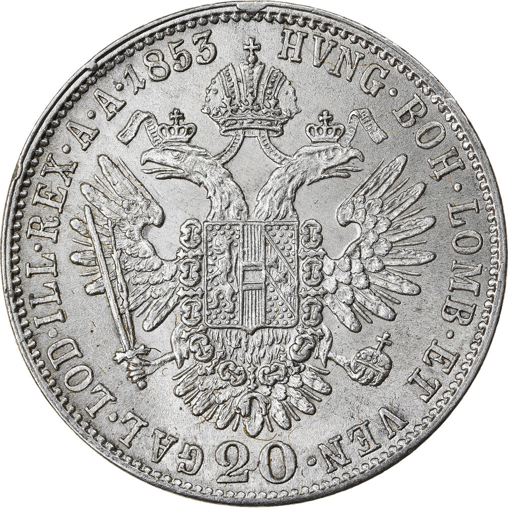 Münze, Österreich, Franz Joseph I, 20 Kreuzer, 1853, UNZ, Silber, KM:2211