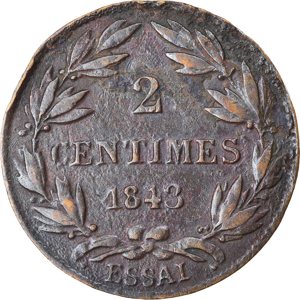 Coin, France, 2 Centimes, 1843, Paris, ESSAI, VF(30-35), Bronze, Mazard:1120
