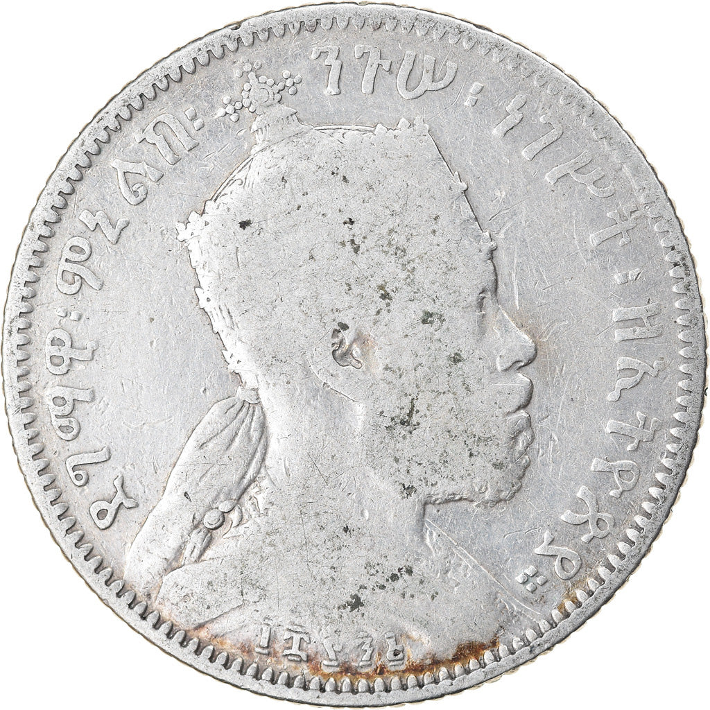 Monnaie, Éthiopie, Menelik II, 1/4 Birr, 1902, Paris, B+, Argent, KM:3