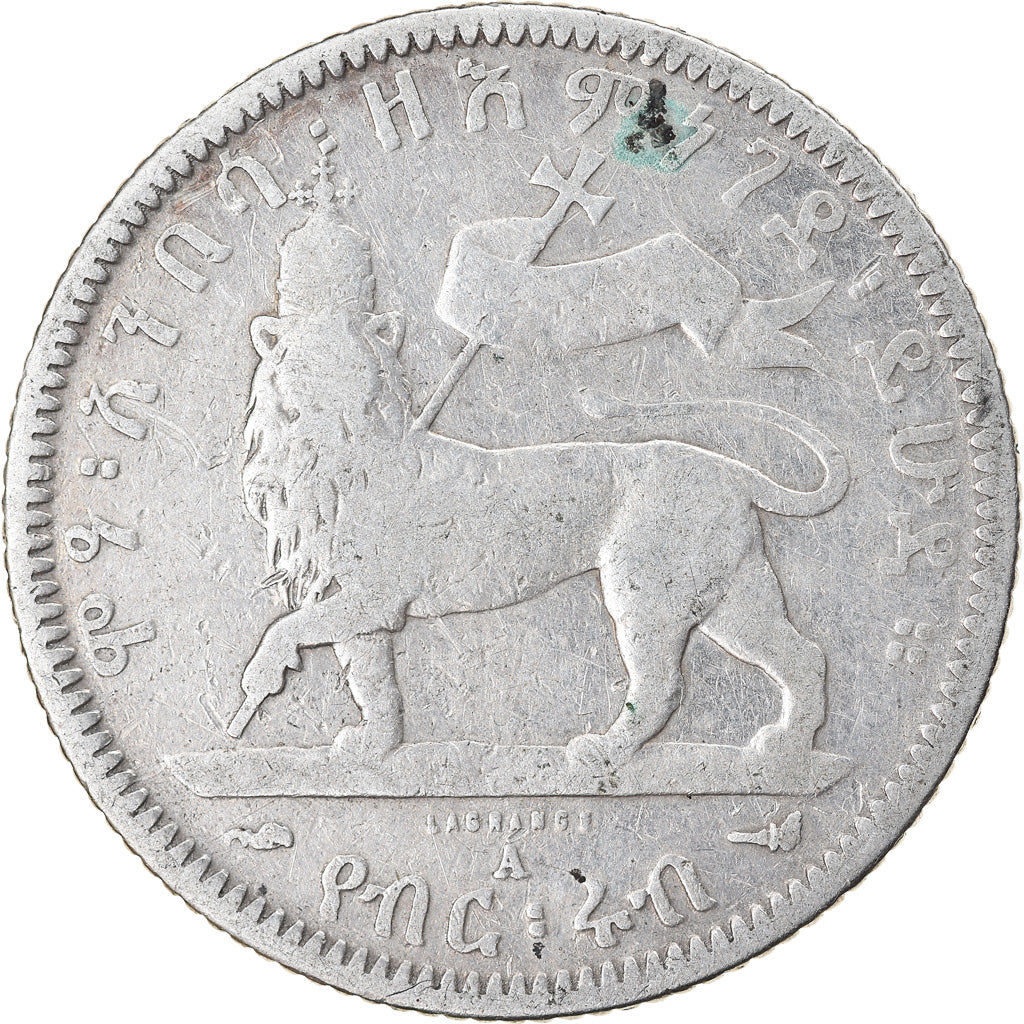 Monnaie, Éthiopie, Menelik II, 1/4 Birr, 1902, Paris, B+, Argent, KM:3