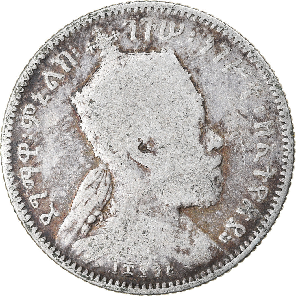 Moeda, Etiópia, Menelik II, 1/4 Birr, 1902, Paris, F(12-15), Prata, KM:3