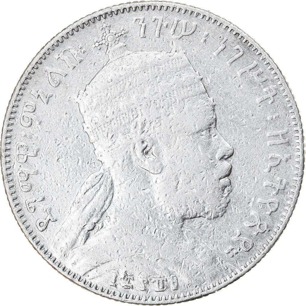 Moneda, Etiopía, Menelik II, 1/2 Birr, 1897, Paris, BC+, Plata, KM:4