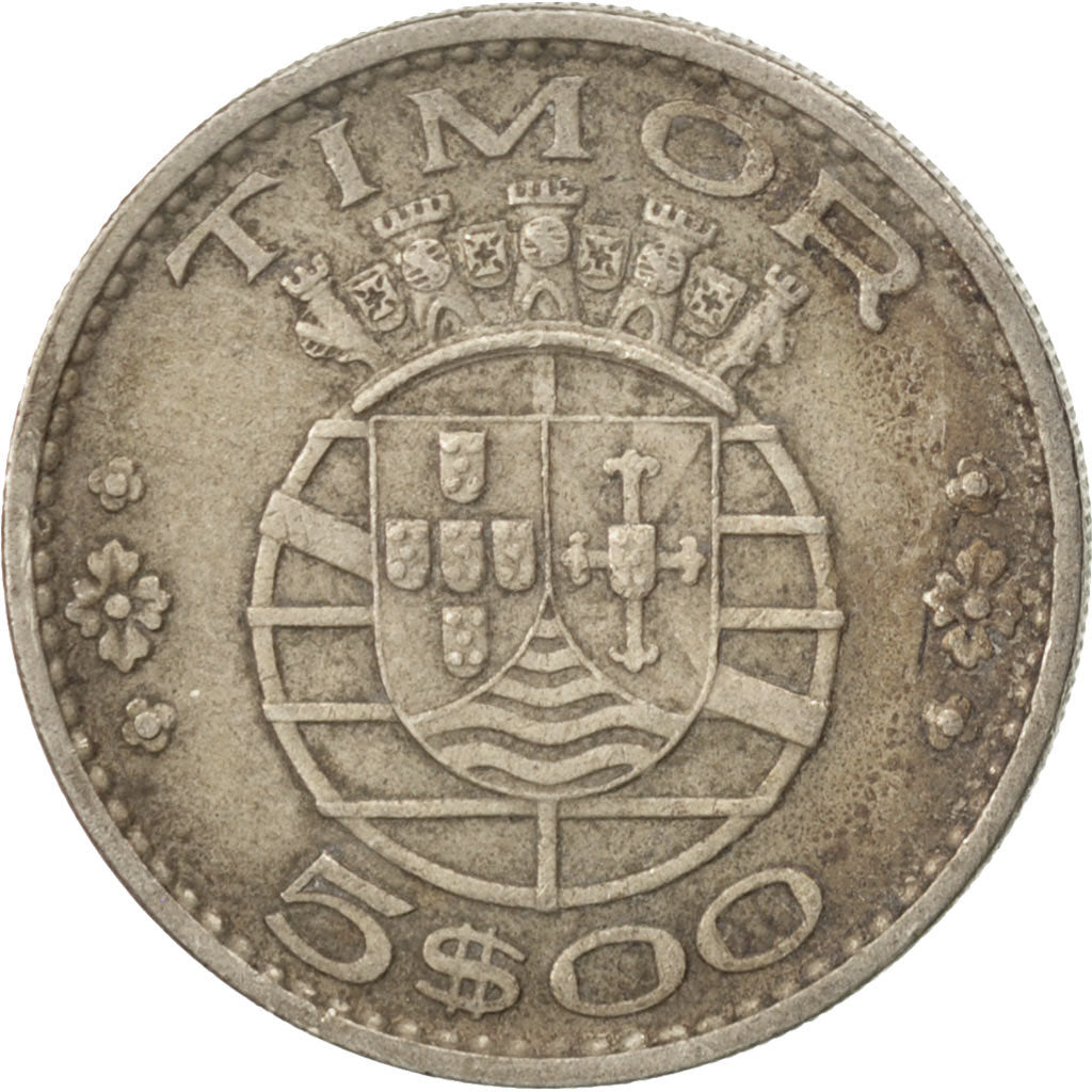 TIMOR, 5 Escudos, 1970, Lisbon, KM #21, EF(40-45), Copper-Nickel, 24, 6.96