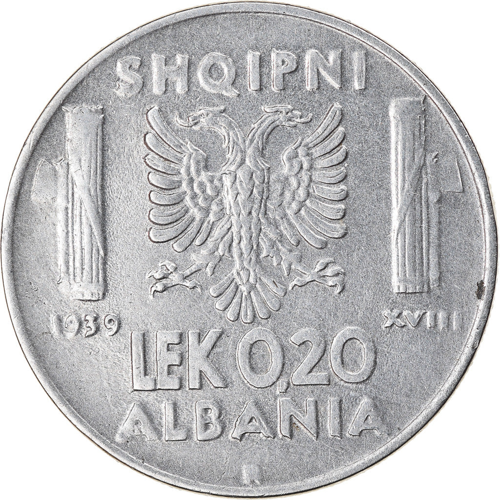 Moneta, Albania, Vittorio Emanuele III, 0.20 Lek, 1939, Rome, BB, Acciaio