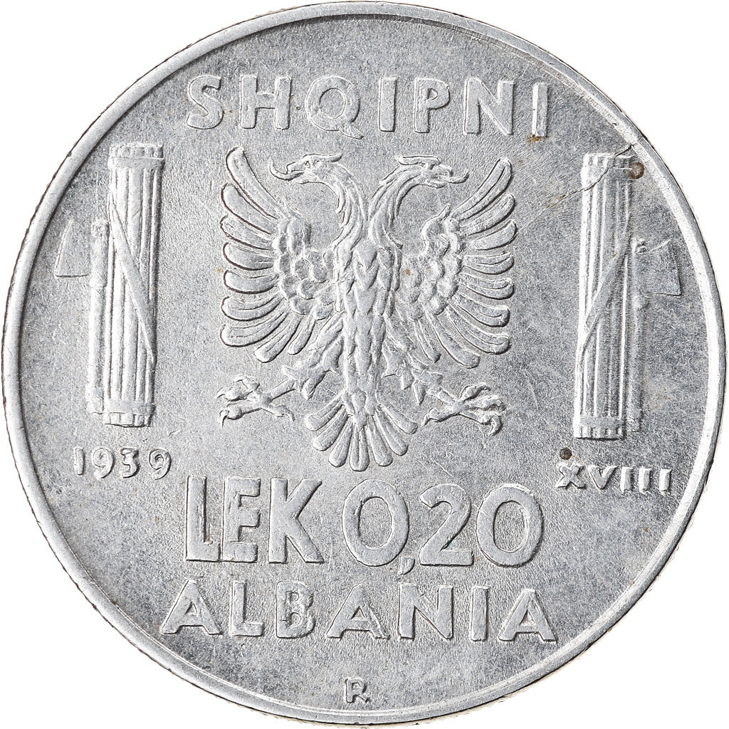 Monnaie, Albania, Vittorio Emanuele III, 0.20 Lek, 1939, Rome, TTB, Stainless