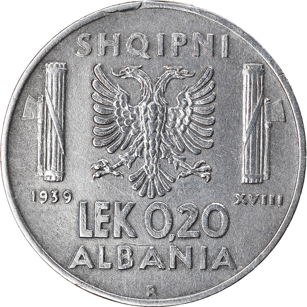 Monnaie, Albania, Vittorio Emanuele III, 0.20 Lek, 1939, Rome, TTB, Stainless