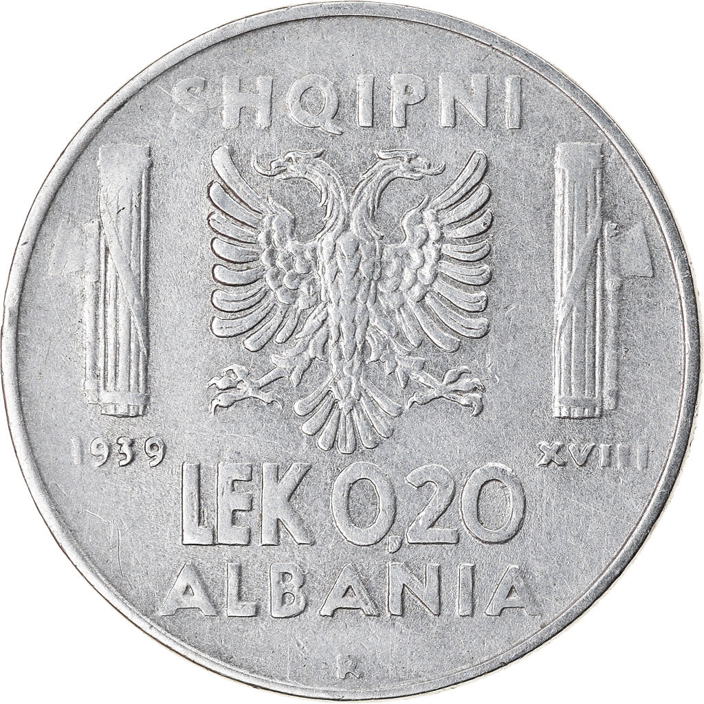 Monnaie, Albania, Vittorio Emanuele III, 0.20 Lek, 1939, Rome, TTB, Stainless