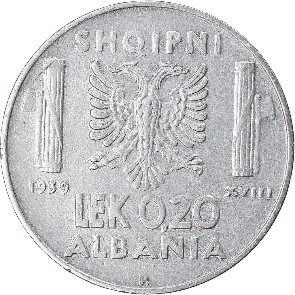 Monnaie, Albania, Vittorio Emanuele III, 0.20 Lek, 1939, Rome, TTB, Stainless