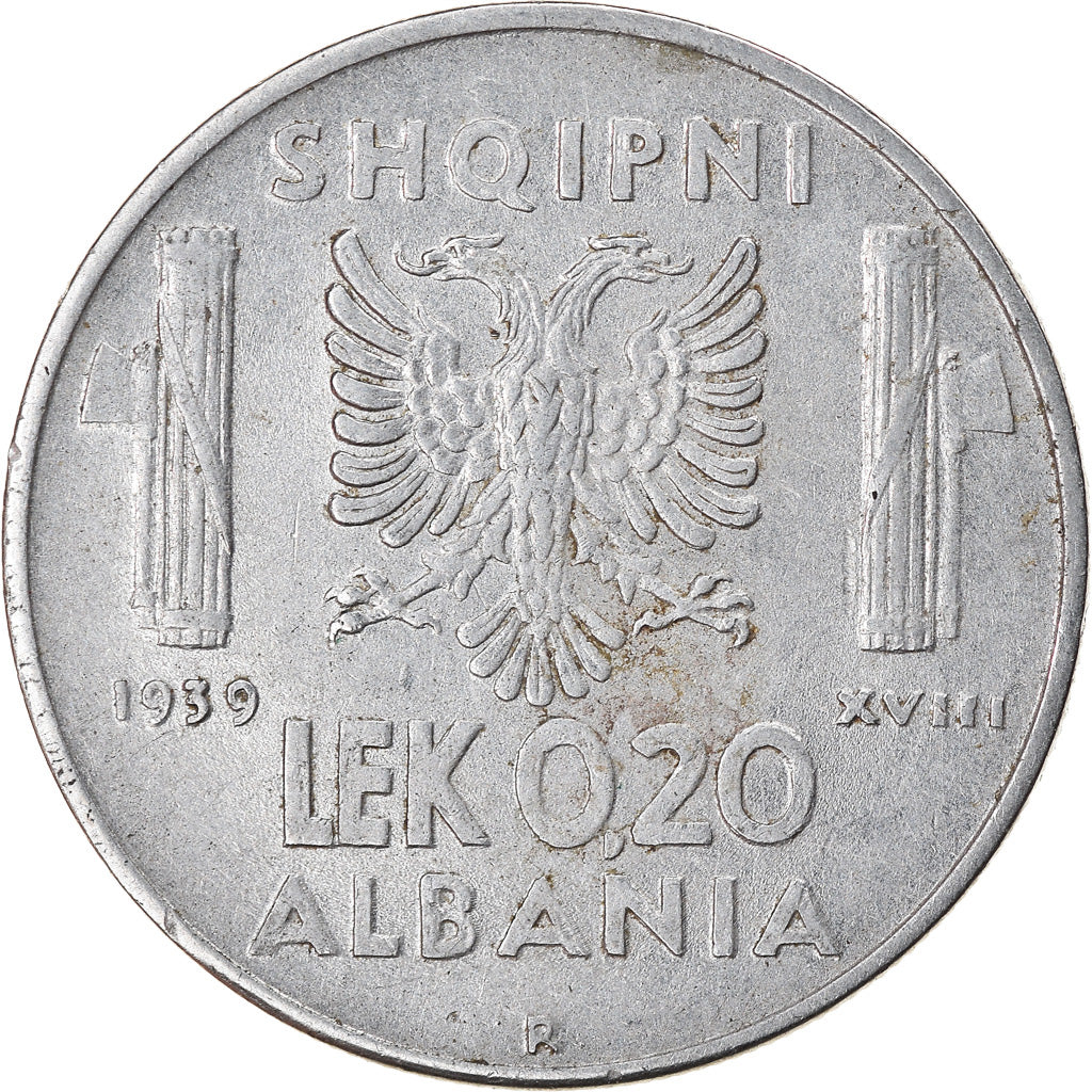 Monnaie, Albania, Vittorio Emanuele III, 0.20 Lek, 1939, Rome, TTB, Stainless