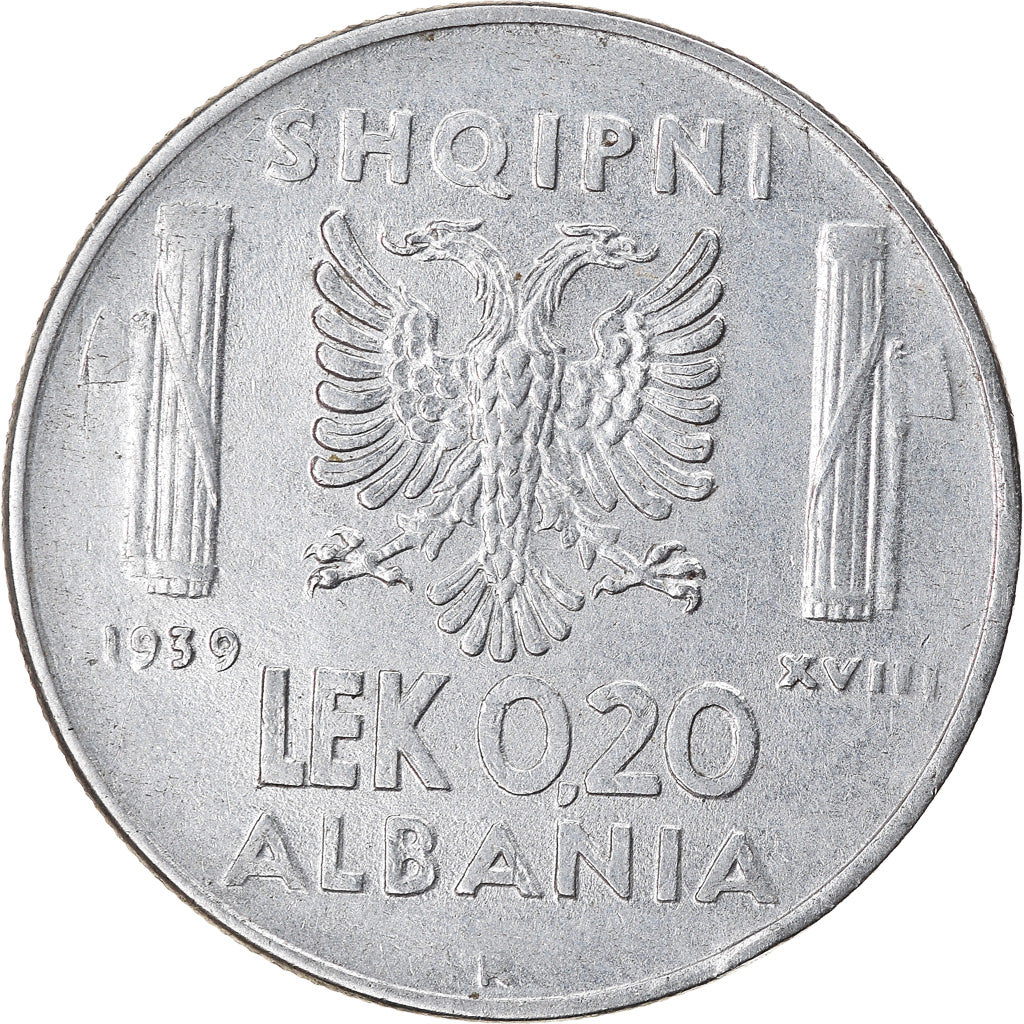 Monnaie, Albania, Vittorio Emanuele III, 0.20 Lek, 1939, Rome, TTB, Stainless