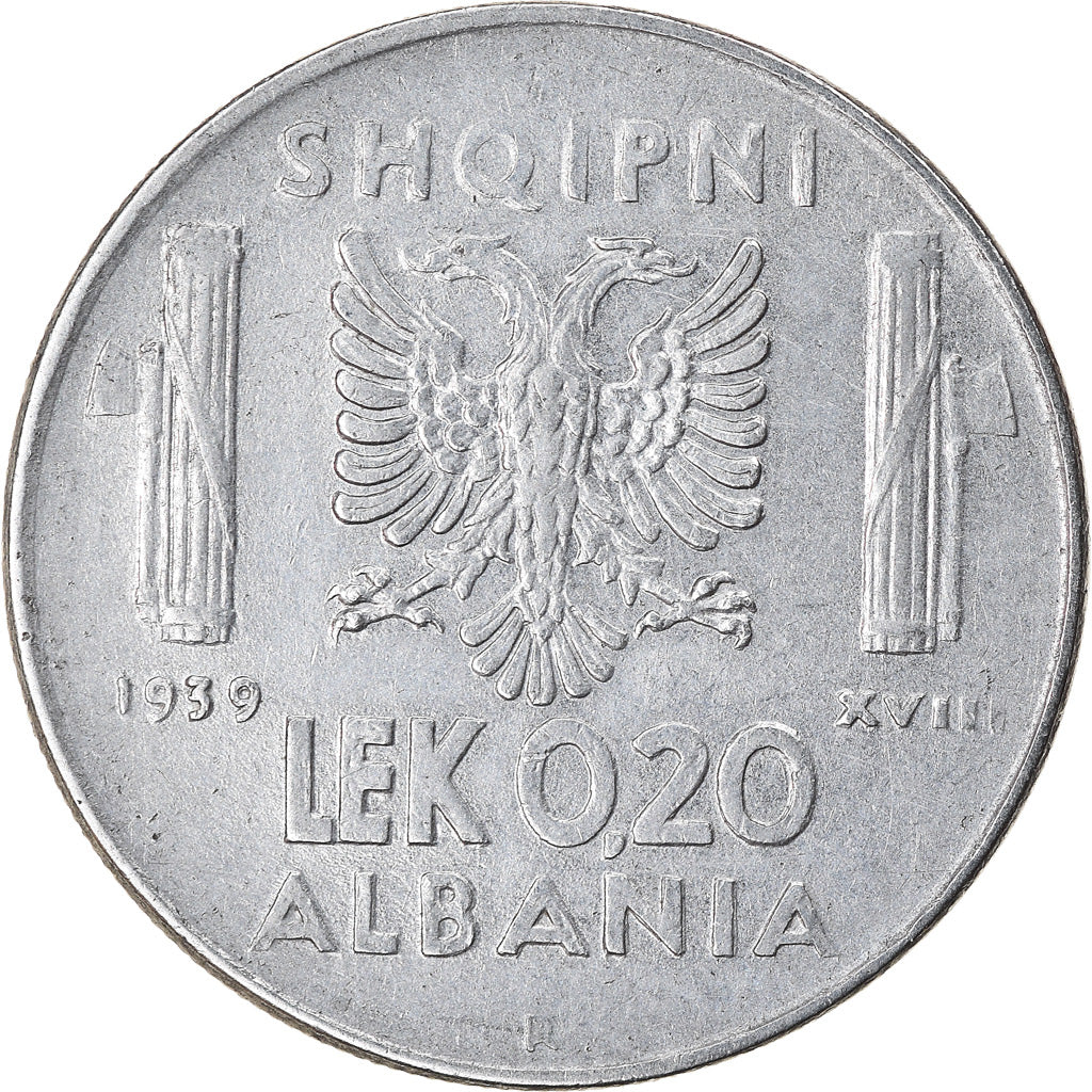 Monnaie, Albania, Vittorio Emanuele III, 0.20 Lek, 1939, Rome, TTB, Stainless