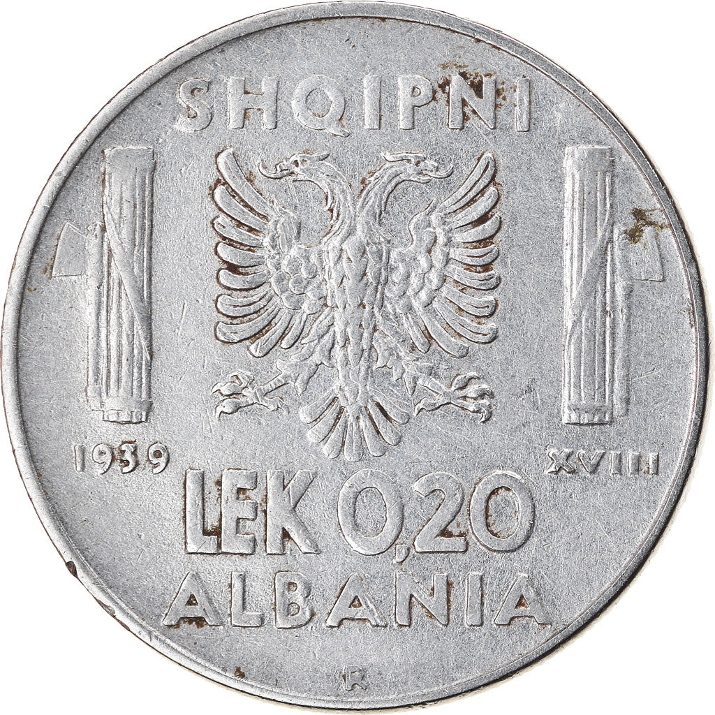 Moeda, Albânia, Vittorio Emanuele III, 0.20 Lek, 1939, Rome, EF(40-45), Aço