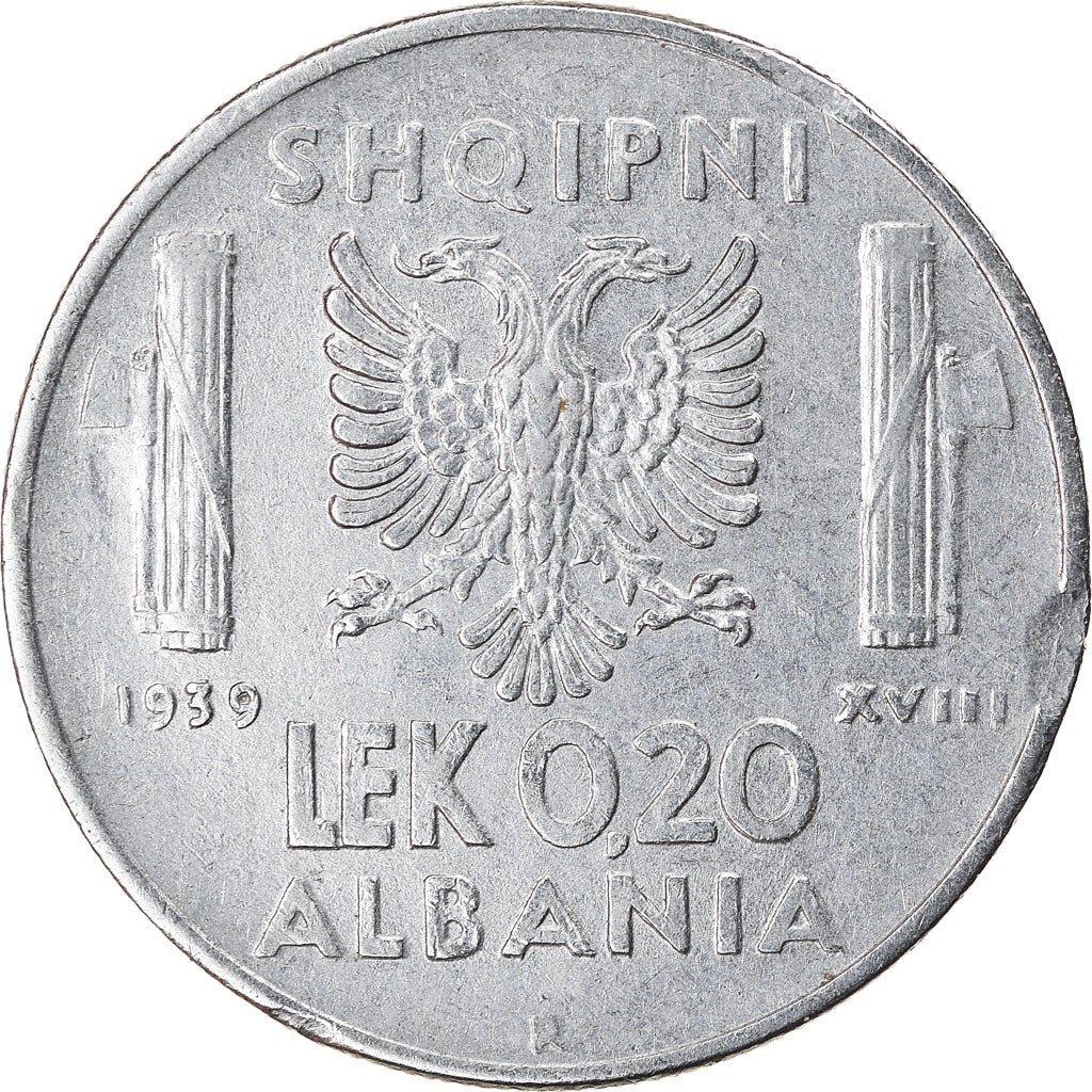 Moneta, Albania, Vittorio Emanuele III, 0.20 Lek, 1939, Rome, BB, Acciaio