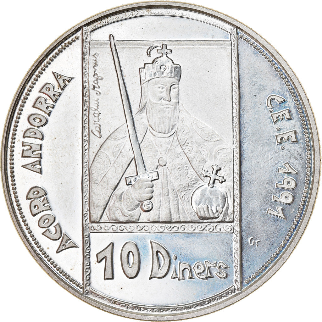 Moneta, Andorra, 10 Diners, 1992, MS(60-62), Srebro, KM:71
