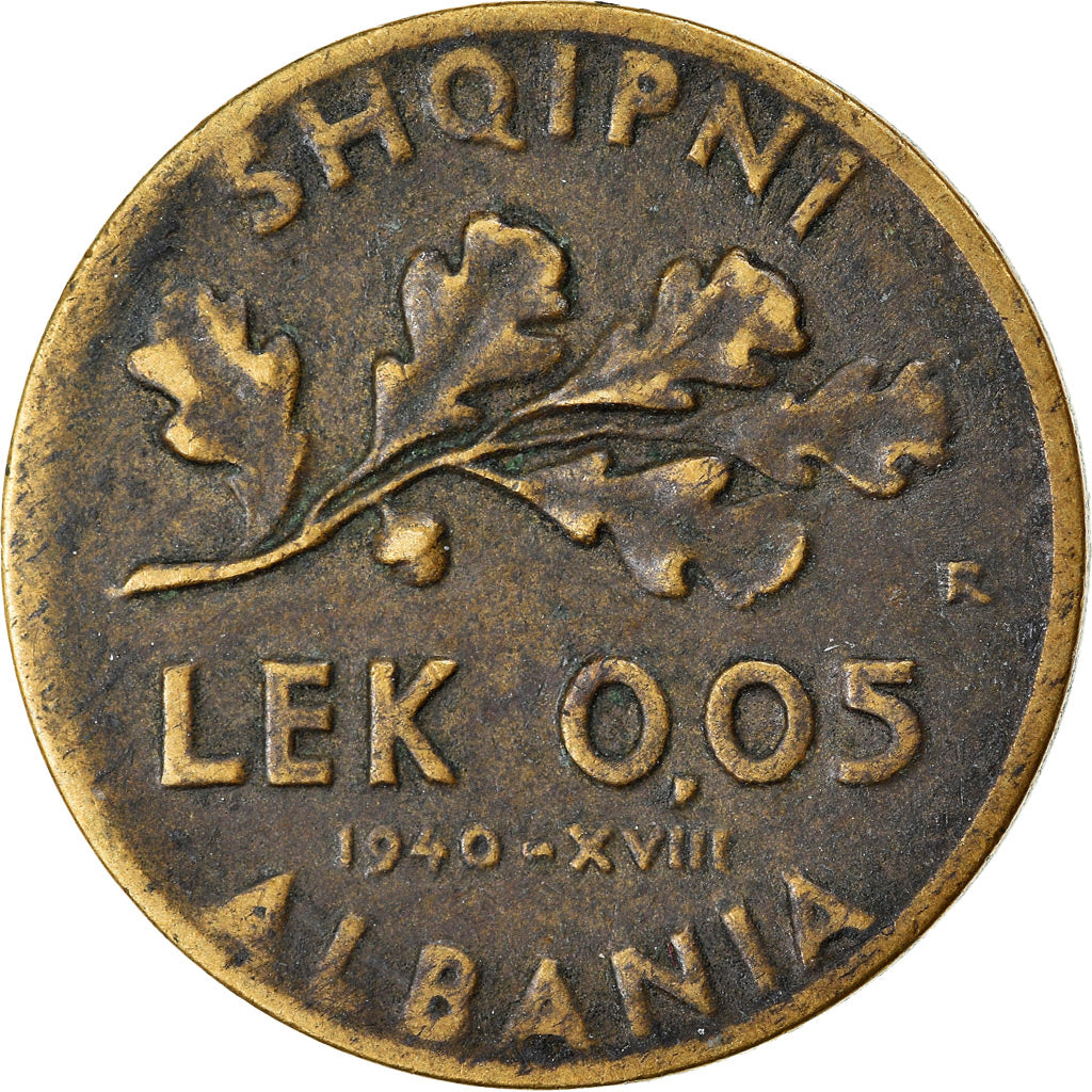 Moneta, Albania, Vittorio Emanuele III, 0.05 Lek, 1940, Rome, BB