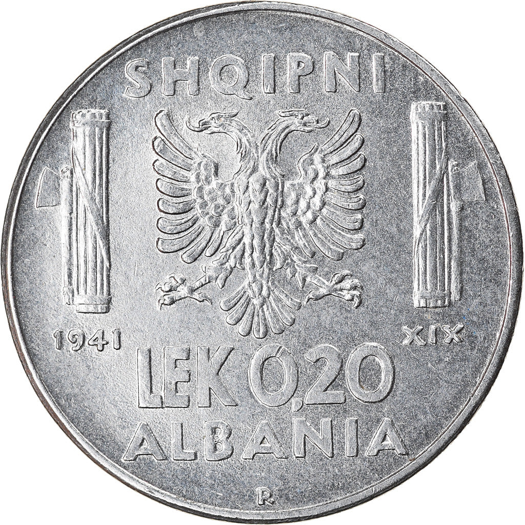 Coin, Albania, Vittorio Emanuele III, 0.20 Lek, 1941, Rome, EF(40-45), Stainless
