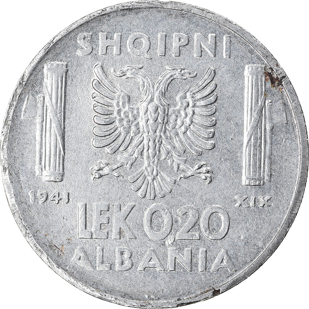 Coin, Albania, Vittorio Emanuele III, 0.20 Lek, 1941, Rome, EF(40-45), Stainless