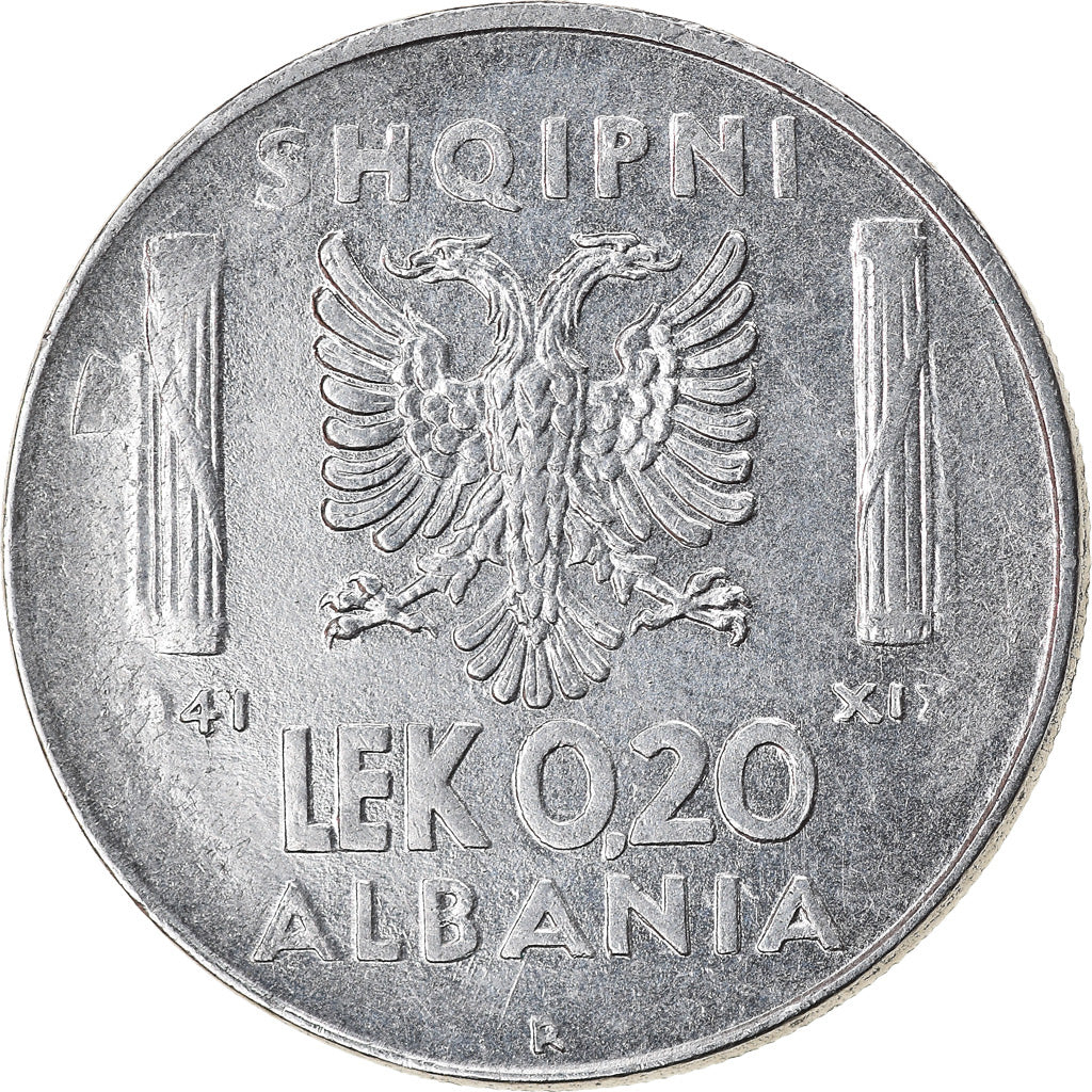 Coin, Albania, Vittorio Emanuele III, 0.20 Lek, 1941, Rome, EF(40-45), Stainless