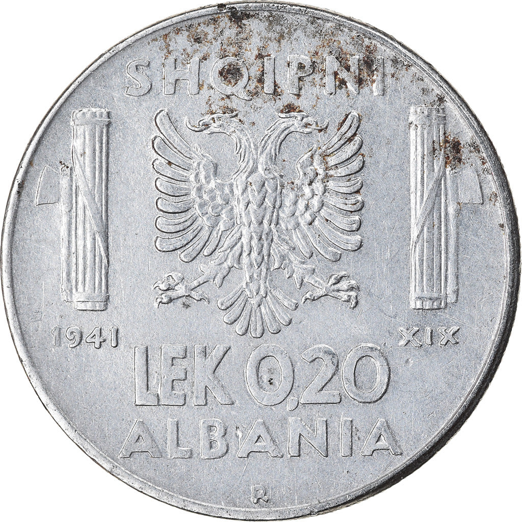 Moneta, Albania, Vittorio Emanuele III, 0.20 Lek, 1941, Rome, EF(40-45), Stal