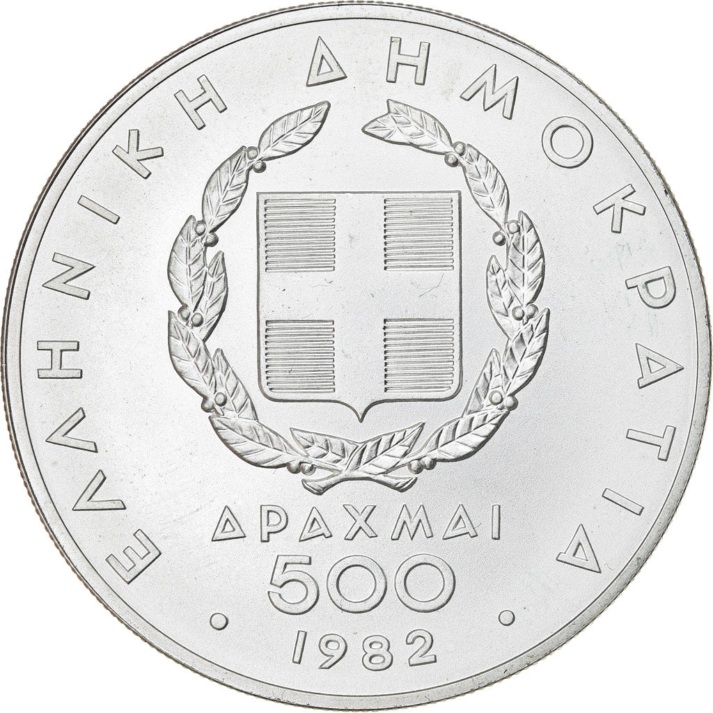 Münze, Griechenland, 500 Drachmai, 1982, UNZ+, Silber, KM:139