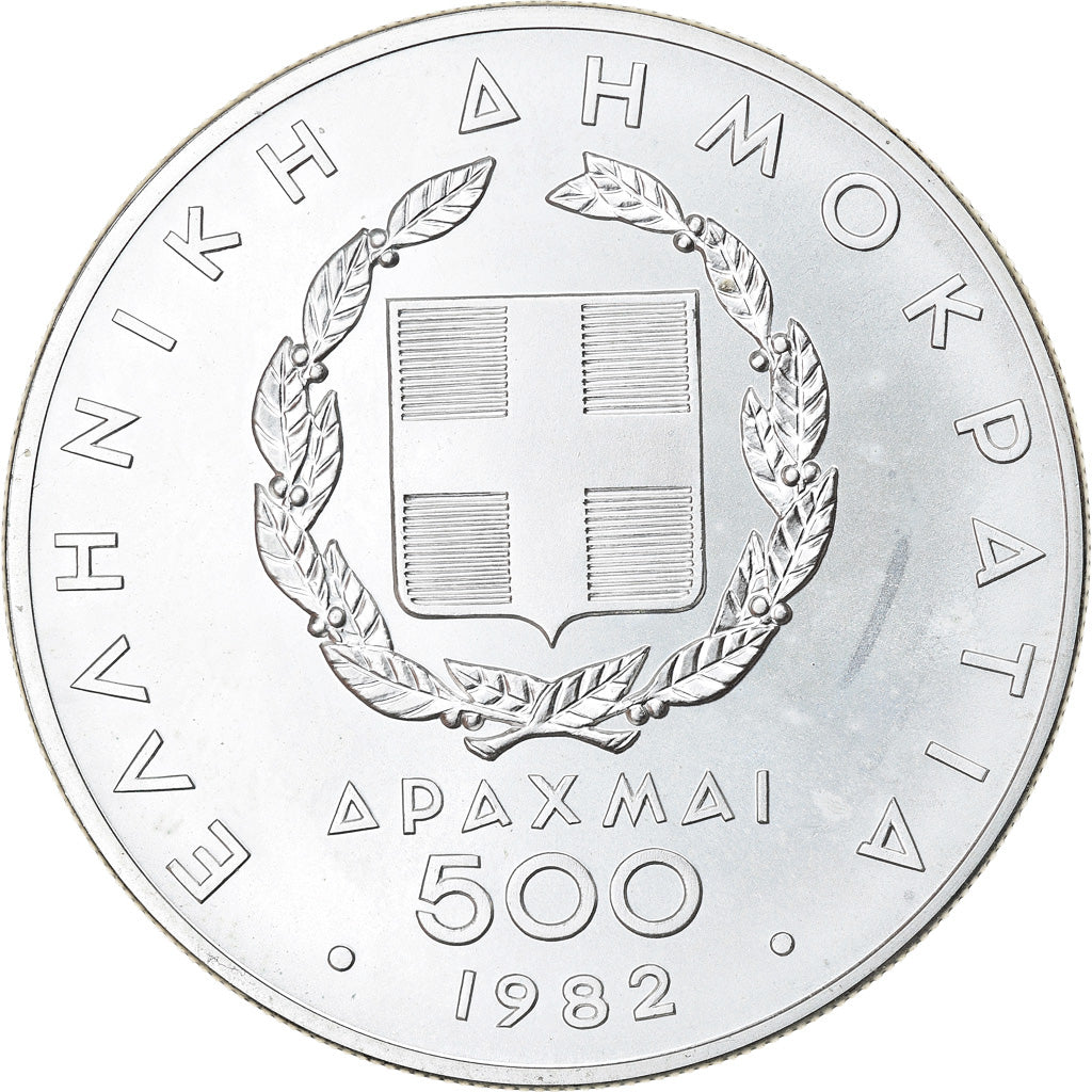 Münze, Griechenland, 500 Drachmai, 1982, UNZ+, Silber, KM:140