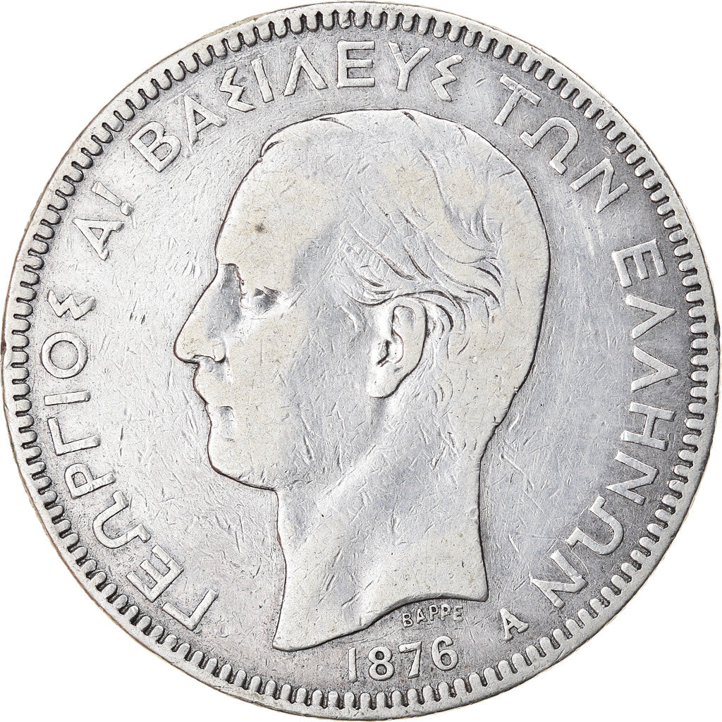 Münze, Griechenland, George I, 5 Drachmai, 1876, Paris, S+, Silber, KM:46