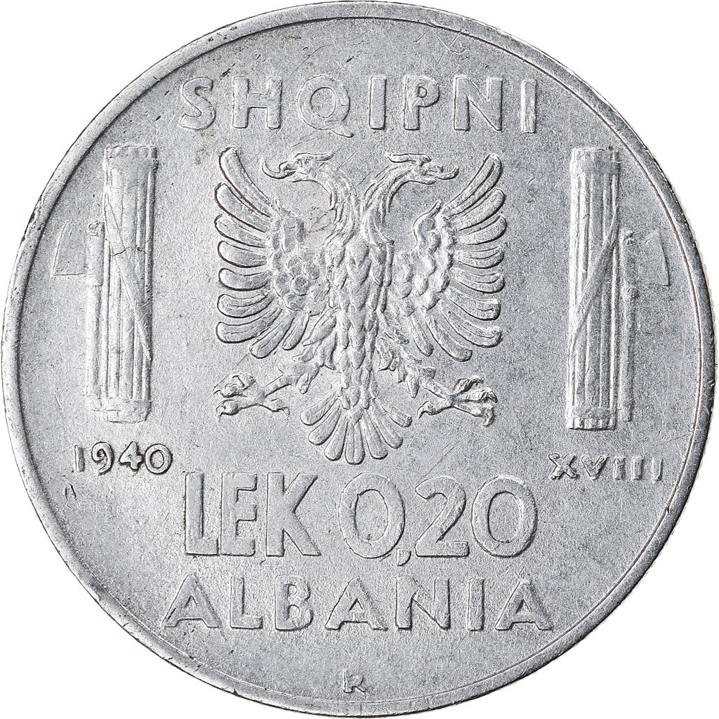 Monnaie, Albania, Vittorio Emanuele III, 0.20 Lek, 1940, Rome, TTB, Stainless