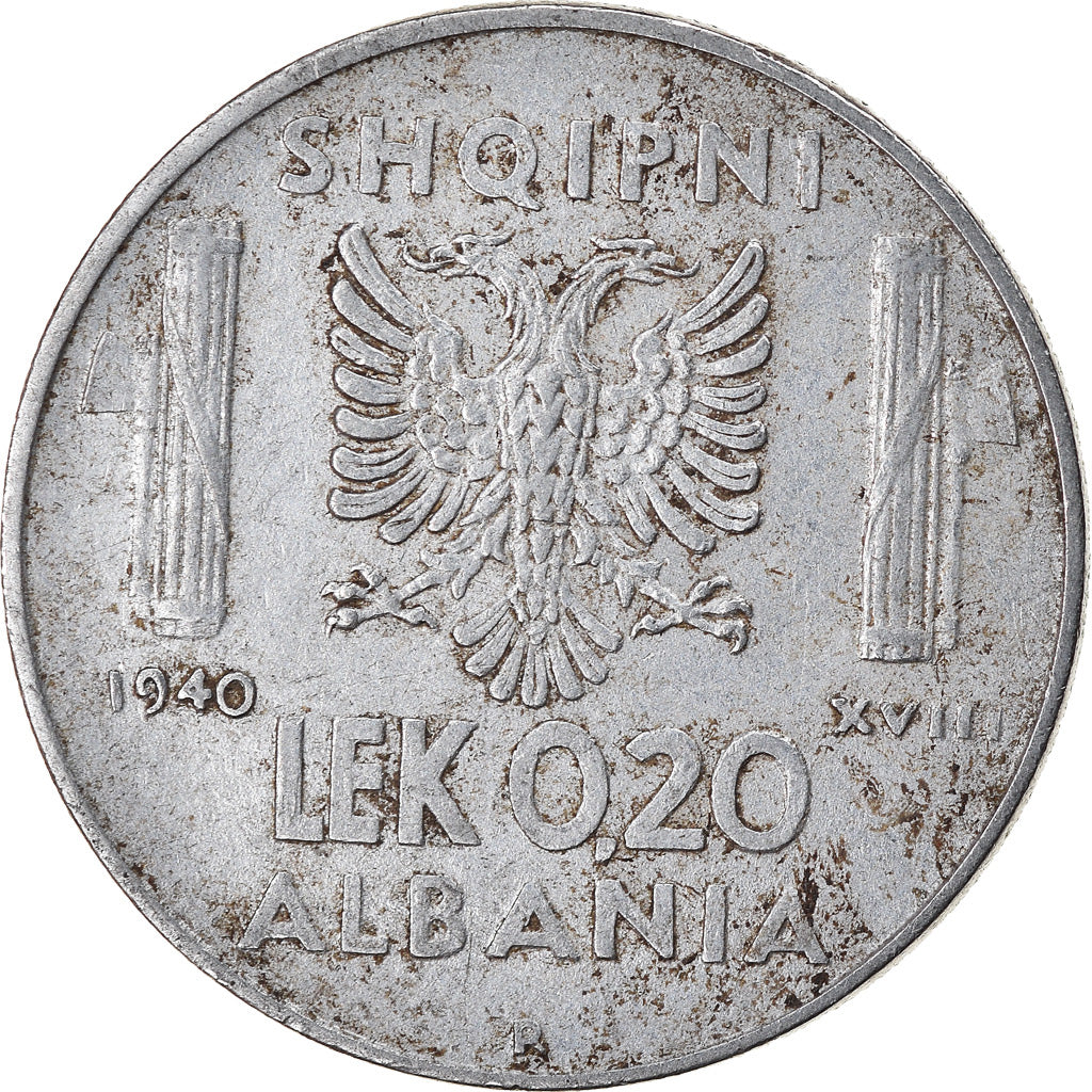 Moneta, Albania, Vittorio Emanuele III, 0.20 Lek, 1940, Rome, BB, Acciaio