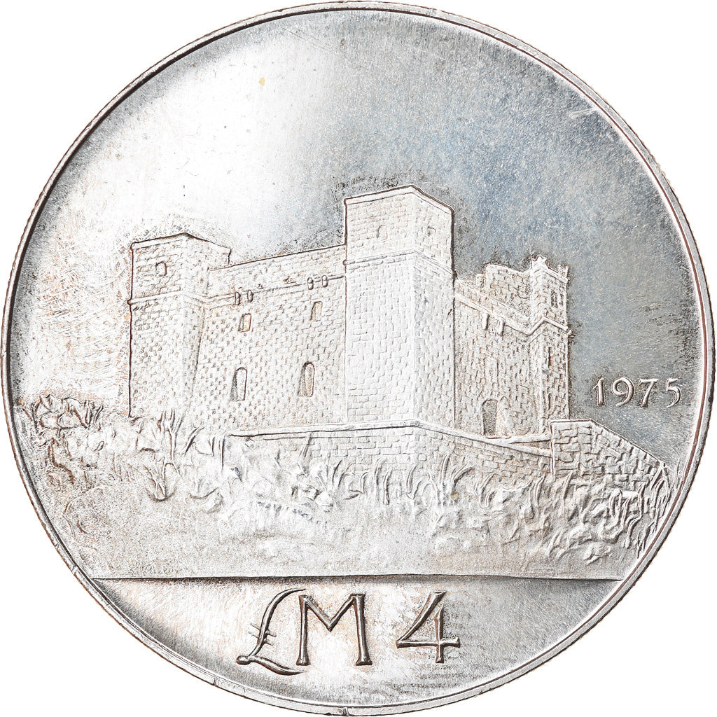 Malta, 4 Pounds, 1975, BB+, Argento, KM:33