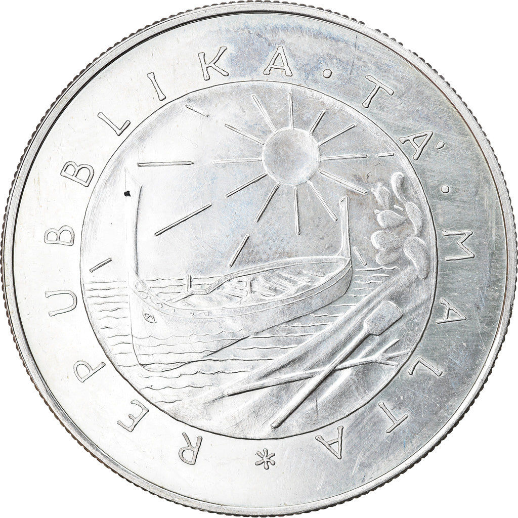Moneta, Malta, 5 Pounds, 1977, MS(63), Srebro, KM:47