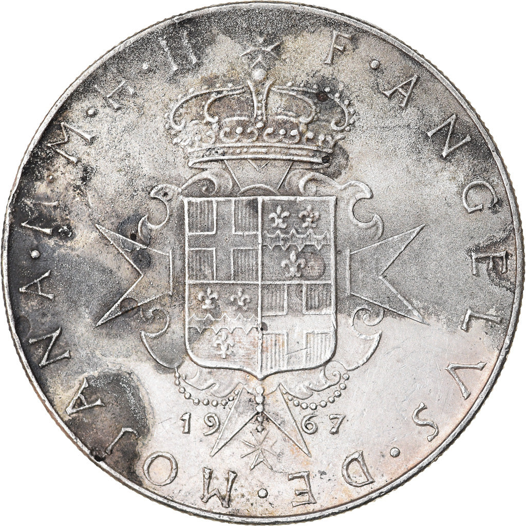 Coin, MALTA, ORDER OF, Angelo de Mojana di Cologna, 9 Tari, 1967, VF(30-35)