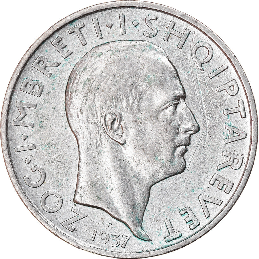 Coin, Albania, Zog I, Frang Ar, 1937, Rome, EF(40-45), Silver, KM:18
