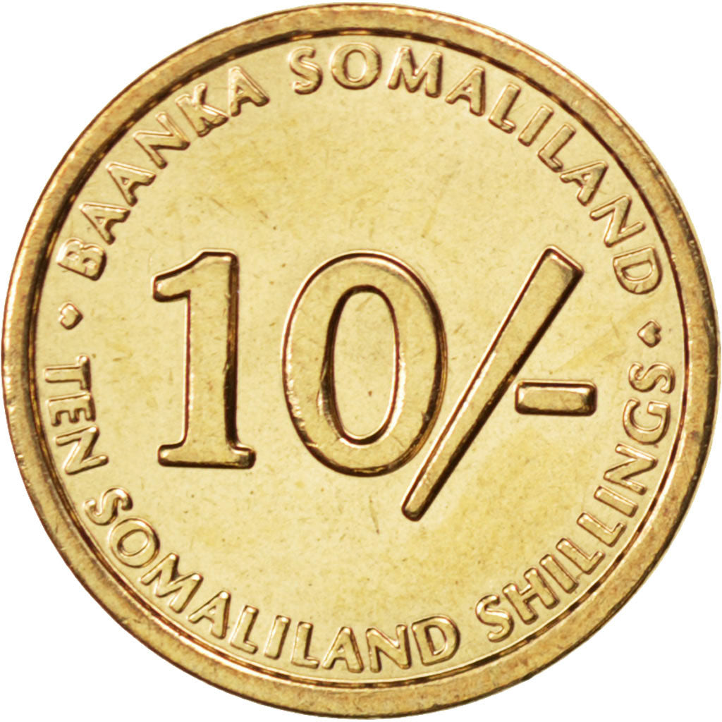 Moneta, Somaliland, 10 Shillings, 2002, SPL, Ottone, KM:3