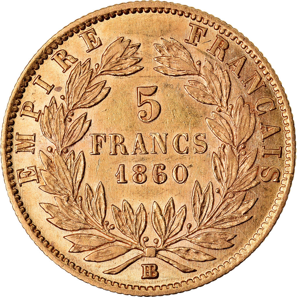 Moneda, Francia, Napoleon III, Napoléon III, 5 Francs, 1860, Strasbourg, MBC