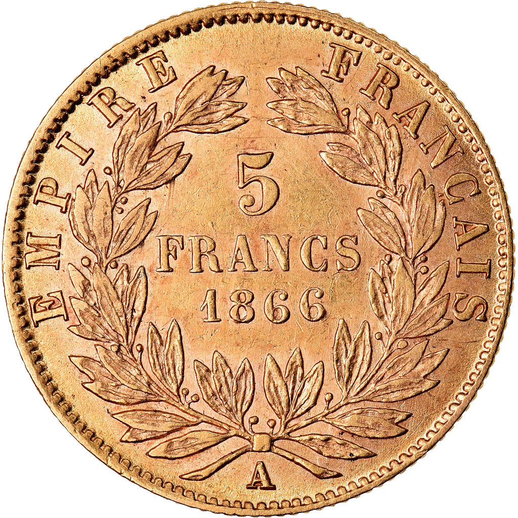Francia, Napoleon III, Napoléon III, 5 Francs, 1866, Paris, BB, Oro, KM:803....