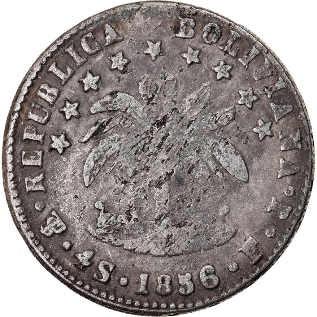 Monnaie, Bolivie, 4 Soles, 1856, Potosi, TB+, Argent, KM:123.2