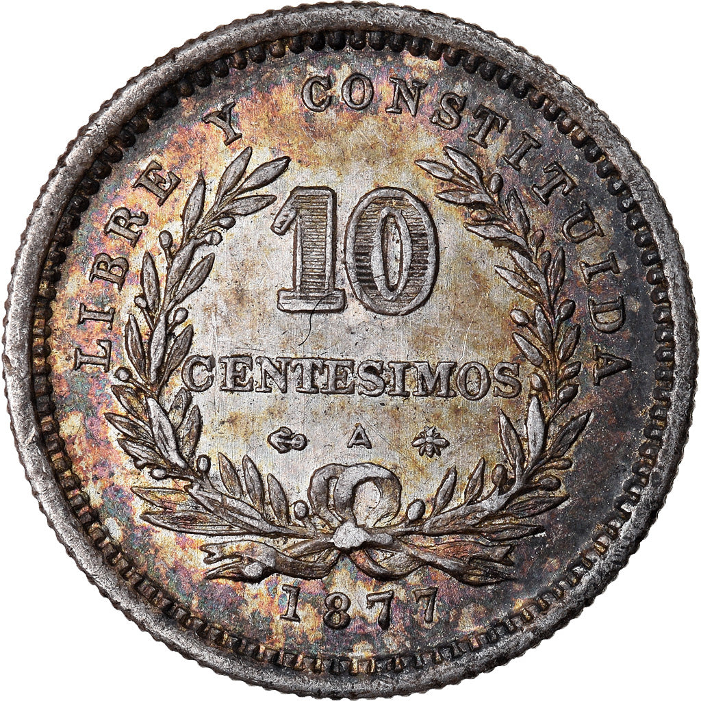 Moneta, Uruguay, 10 Centesimos, 1877, Uruguay Mint, Paris, Berlin, Vienna, SPL
