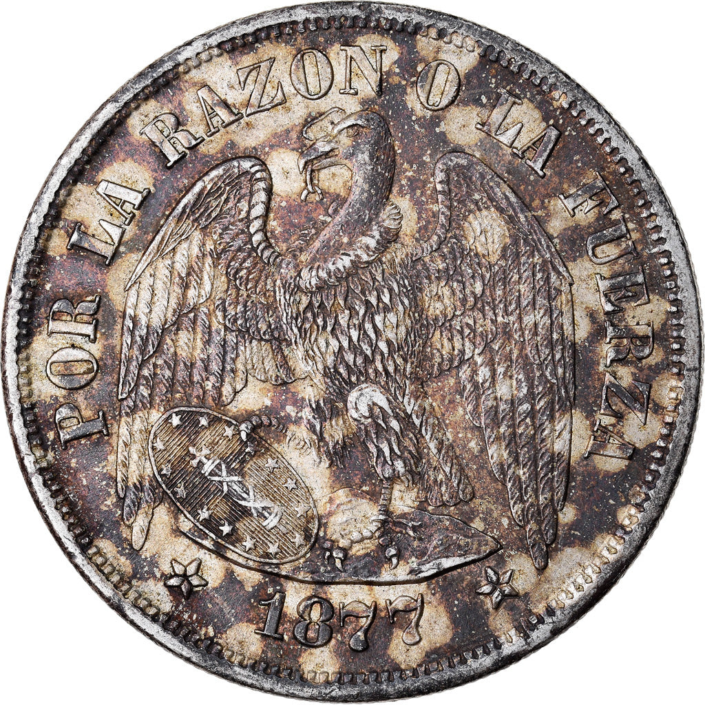 Münze, Chile, Peso, 1877, Santiago, VZ+, Silber, KM:142.1