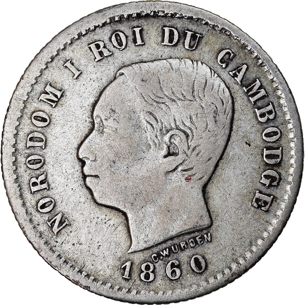 Moneta, Cambogia, 50 Centimes, 1860, MB+, Argento, KM:M5