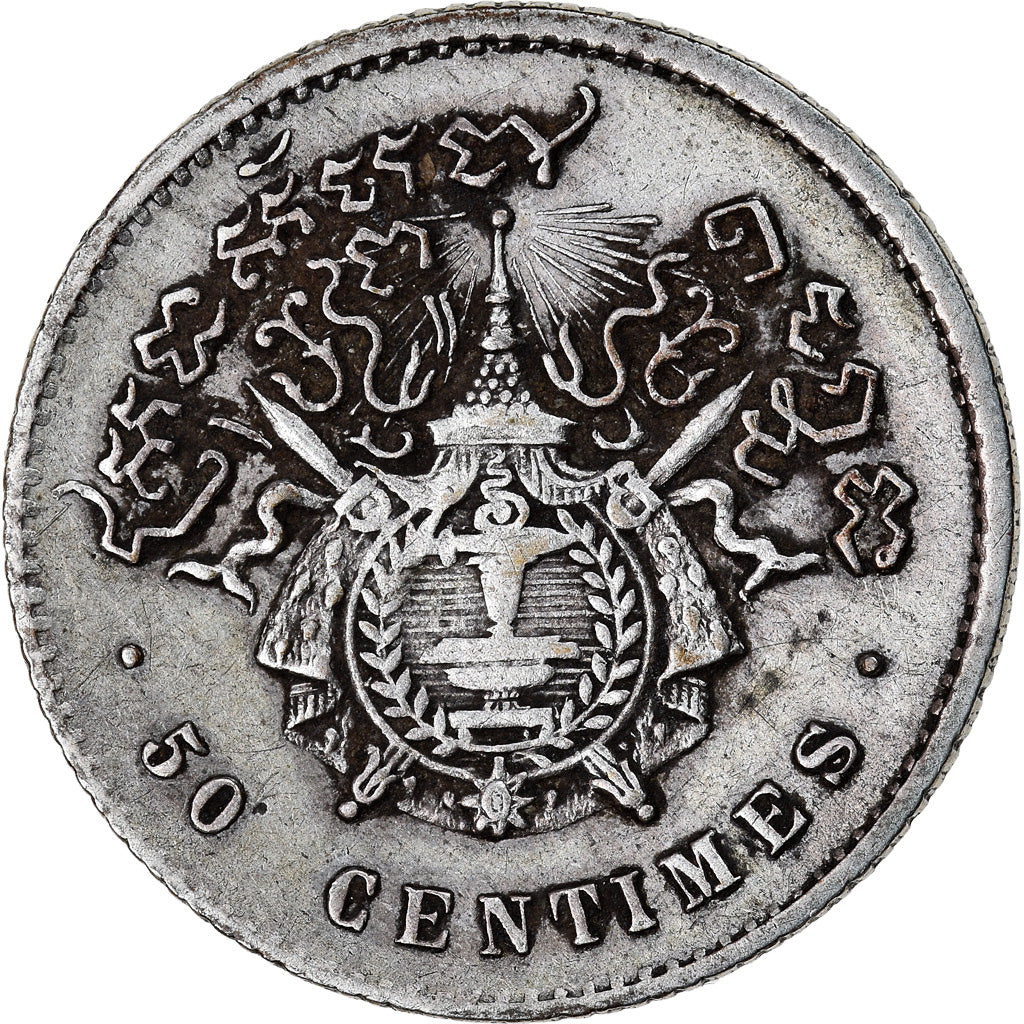 Moneta, Cambogia, 50 Centimes, 1860, MB+, Argento, KM:M5