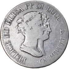 Monnaie, États italiens, LUCCA, Felix and Elisa, 5 Franchi, 1807, Firenze, B+