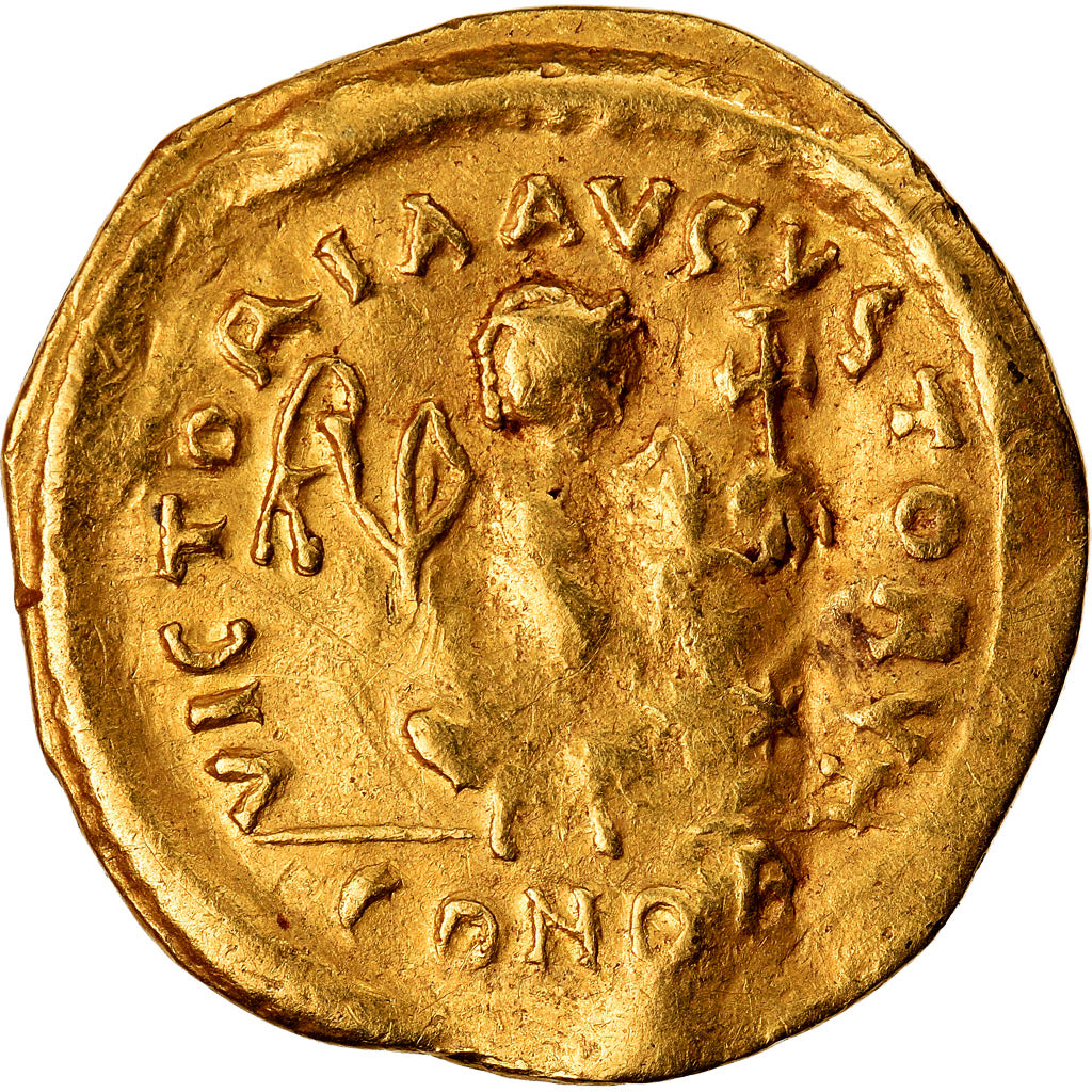 Moneta, Justinian I, Tremissis, 527-565 AD, Constantinople, BB, Oro, Sear:145
