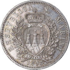 Coin, San Marino, 5 Lire, 1898, Rome, AU(55-58), Silver, KM:6