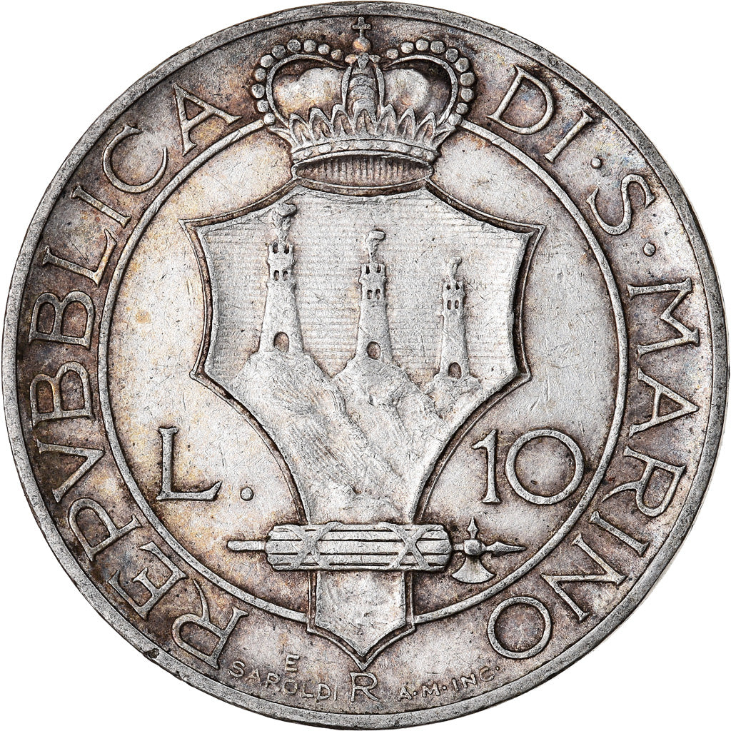Coin, San Marino, 10 Lire, 1931, Rome, AU(50-53), Silver, KM:10